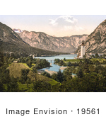 #19561 Photo Of A Church Bridge And Buildings On Wocheiner Lake In Bohinj Carniola Slovenia