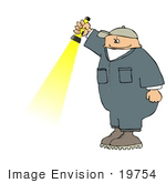 #19754 Male Worker In Coveralls Shining A Flashlight Clipart