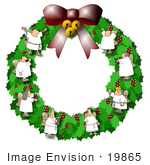 #19865 Christmas Wreath With Singing Choir Angels Clipart