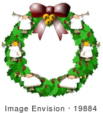 #19884 Clipart Illustration Of Angels Blowing Horns On A Christmas Wreath