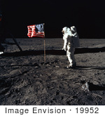 #19952 Stock Picture of Astronaut Buzz Aldrin by an American Flag on the Moon by JVPD
