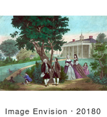 #20180 Stock Photo Of George Washington And Family And The Marquis De Lafayette On The Lawn At Mount Vernon