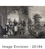 #20184 Stock Photo Of George Washington And Family Greeting General Lafayette On The Portico At Mount Vernon