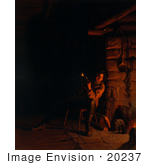 #20237 Historical Stock Photography: Abraham Lincoln Reading A Book By A Fireplace