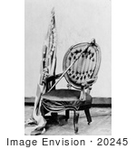 #20245 Historical Stock Photography: Abraham Lincoln’S Cane On A Chair By A Flag