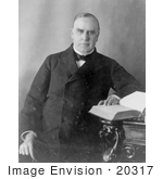 #20317 Historical Stock Photo Of The 25th American President William Mckinley Seated And Resting His Hand On An Open Book