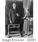 #20351 History Stock Photo of Artist Margaret Lindsay Williams Painting a Portrait of President Harding by JVPD