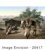 #20417 Historical Stock Photography Of Bedouins With A Mule And Their Tents In The Holy Land