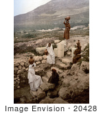#20428 Historical Stock Photography Of People At The Well Of The Samaritan Nablus West Bank Holy Land