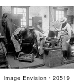#20519 Historic Stock Photography Of A Farrier Blacksmith And Helpers Shoeing A Horse