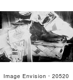 #20520 Historic Stock Photography Of A Leather Shoe In A Basket With Tags For President Taft