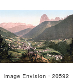 #20592 Historical Photochrome Stock Photography Of Grodenthal St Ulrich With Sella And Langkoflgruppe Tyrol