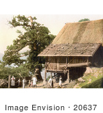 #20637 Historical Photochrome Stock Photography Of Peasants By Their House In Meran Tyrol Austria