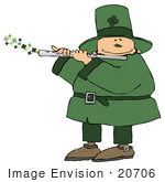 #20706 Leprechaun Playing Flute On Saint Patrick’S Day Clipart