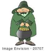#20707 Leprechaun Carrying A Gold In A Pot Clipart
