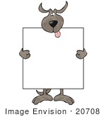 #20708 Brown Dog Holding A Blank Sign In Front Of Him Clipart