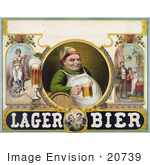 #20739 Stock Photography Of A Vintage Lager Bier Advertisement Of A Man Drinking A Frothy Mug Of Beer