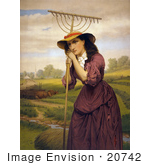 #20742 Stock Photography Of Maud Miller Leaning On A Hay Rake
