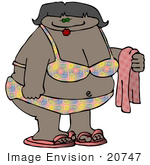 #20747 Clipart Of A Chubby African American Woman In A Bikini Holding A Towel