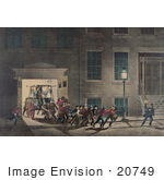 #20749 Stock Photography Of Men Of The Fire Department Pulling Out An Old Fashioned Fire Engine