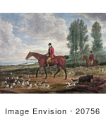 #20756 Stock Photography Of Two Men On Horseback Fox Hunting With Dogs