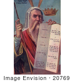 #20769 Stock Photography Of Moses Holding The Ten Commandment Tablets