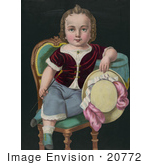 #20772 Stock Photography Of The Color Version Of A Little Boy Or Girl Sitting In A Chair Holding A Riding Crop And Hat