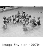 #20791 Stock Photography Of Children Surrounding A Radio In Wardmark Parks Swimming Pool