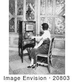 #20803 Stock Photography of a Woman Sitting in a Chair and Tuning a Radio by JVPD