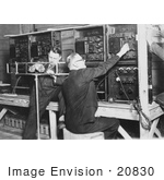 #20830 Stock Photography Of Men From The American Telephone And Telegraph Company Testing The Installation