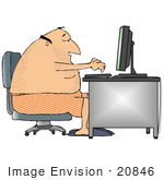 #20846 Man In Boxers Using A Computer At A Desk Clipart