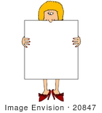 #20847 Blond Woman Holding A Blank Sign Clipart