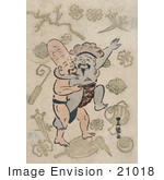 #21018 Stock Photography Of Two Of The Seven Lucky Gods Daikoku And And Fukurokuju Engaged In A Sumo Wrestling Match