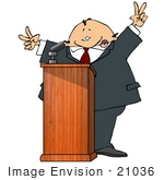 #21036 Silly Man At A Podium Giving A Passionate Public Speech And Gesturing Peace Symbols People Clipart