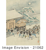 #21062 Stock Photography Of Samurai Warriors Heading Towards A Building On A Winter Night