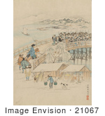 #21067 Stock Photography Of Men Confronting Samurai Warriors On A Bridge