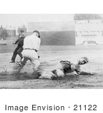 #21122 Stock Photography Of Baseball Umpire Watching A Runner Sliding To Base Before Being Tagged