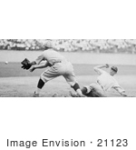 #21123 Stock Photography Of Roger Thorpe Peckinpaugh Sliding Safetly To Third Base During A Baseball Game