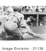 #21136 Stock Photography Of Roger Peckinpaugh Beting Tagged Out At Home Base While Sliding
