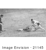 #21145 Stock Photography Of Roger Thorpe Peckinpaugh Sliding Safetly To Second Base