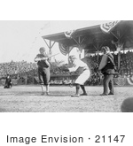 #21147 Stock Photography Of Otis Clymer Batting And Red Kleinow Catching During A Baseball Game