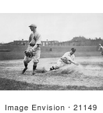 #21149 Stock Photography Of A Baseball Player Sliding For Third Base As A Fielder Waits For The Ball