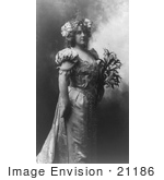#21186 Stock Photography Of Lillian Russell In A Royal Dress And Crown Holding Flowers