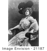 #21187 Stock Photography of Lillian Russell in a Gorgeous Dress and Feathered Hat, Holding a Fan by JVPD