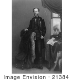 #21384 Historical Stock Photography Of William T Sherman Standing And Holding His Hat Over The Back Of A Chair