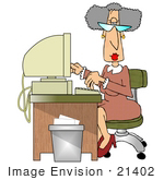 #21402 Old Female Secretary Typing At A Computer Desk While Working Clipart