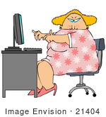 #21404 Chubby Blond Woman In A Pink Floral Dress Working On A Computer Clipart