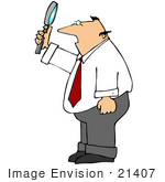 #21407 Businessman Looking Through A Magnifying Glass Clipart