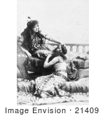 #21409 Stock Photography Of The Actress Sarah Bernhardt On A Sofa Resting Her Hand On A Servants Head