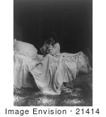 #21414 Stock Photography of the Actress Sarah Bernhardt as Camille, in a Nightgown, Sitting on a Bed by JVPD